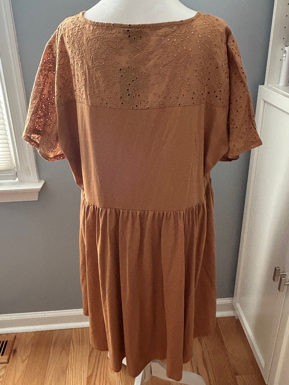 Torrid NWT Mini Eyelet Yoke Babydoll Dress Size 2X Tobacco Brown Pockets - Picture 4 of 8